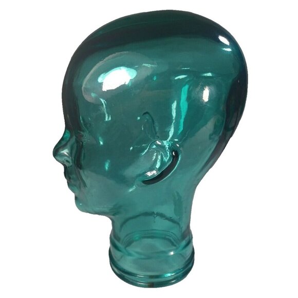 Vtg Vidrios 12" Teal Green Recycled Glass Head Mannequin Life Size Bust Spain - Picture 5 of 10